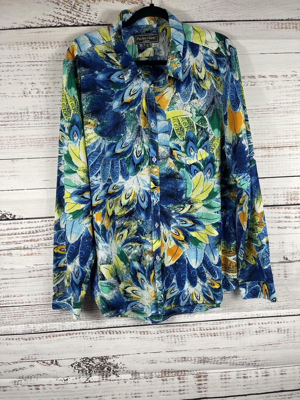 Paisley & Gray Shirt Men's Size 2XL Blue Tropical Floral Long Sleeve Button Up